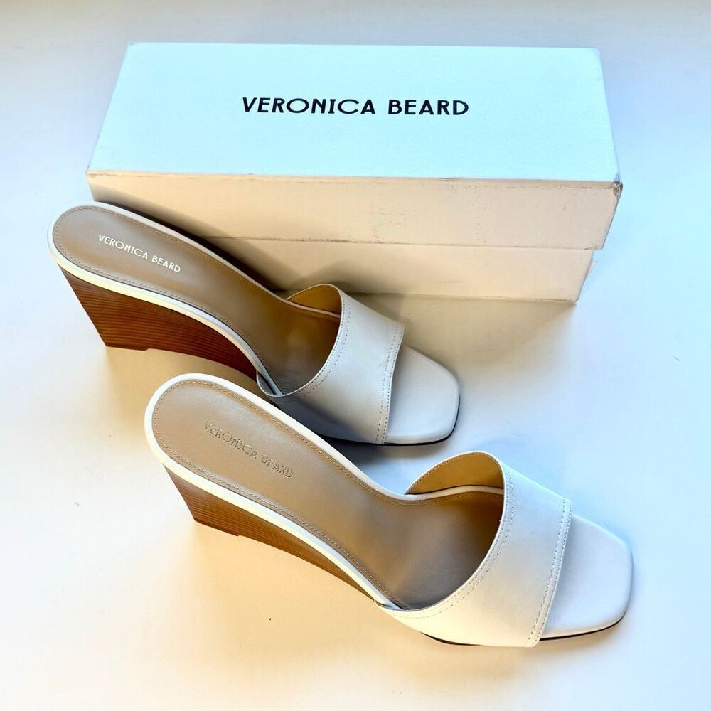 NWT Veronica Beard Ellen wedge sandals in off white/light cream. Size 10 - Picture 6 of 9